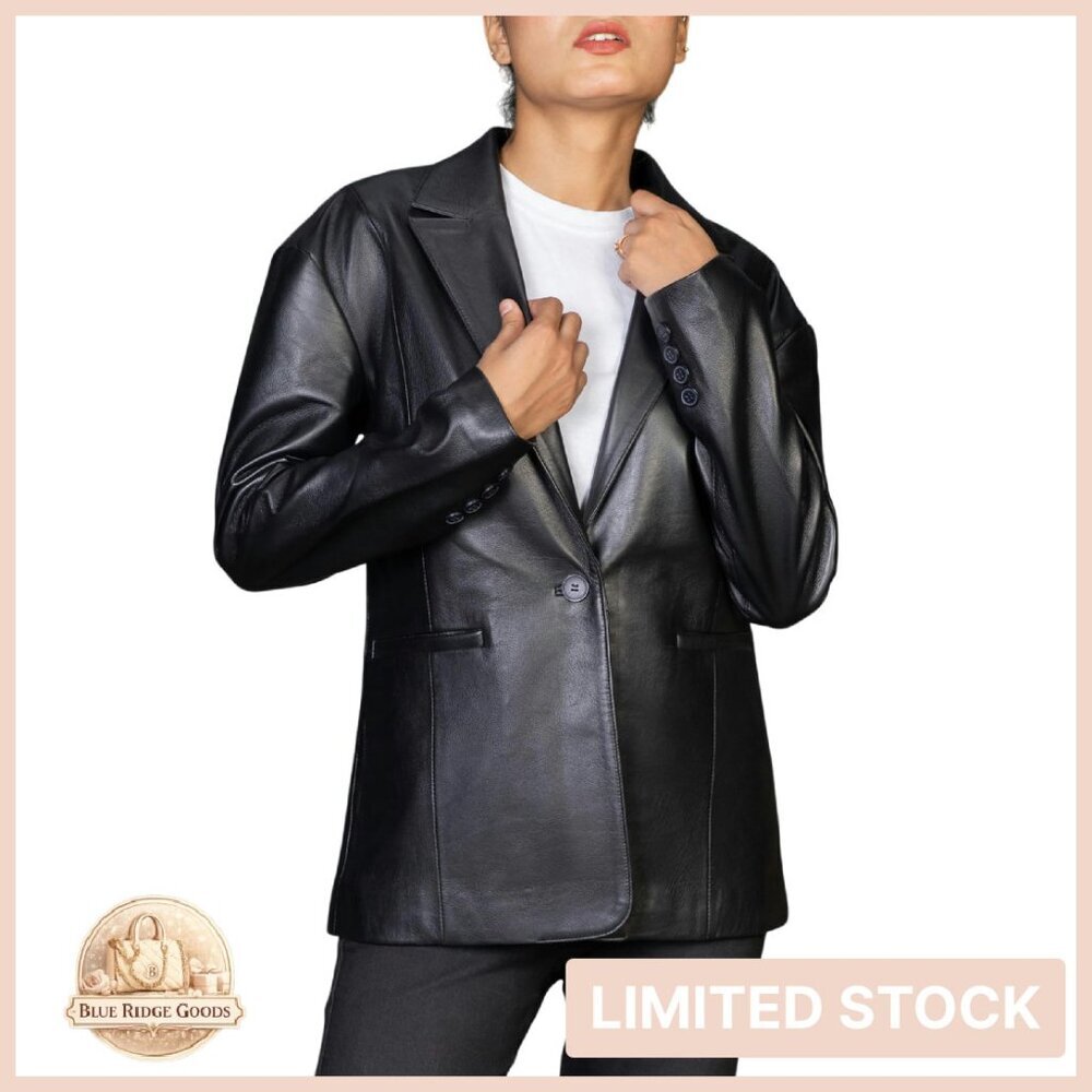 Oversized Lambskin Leather Blazer Business Casual Coat Chic Elegant